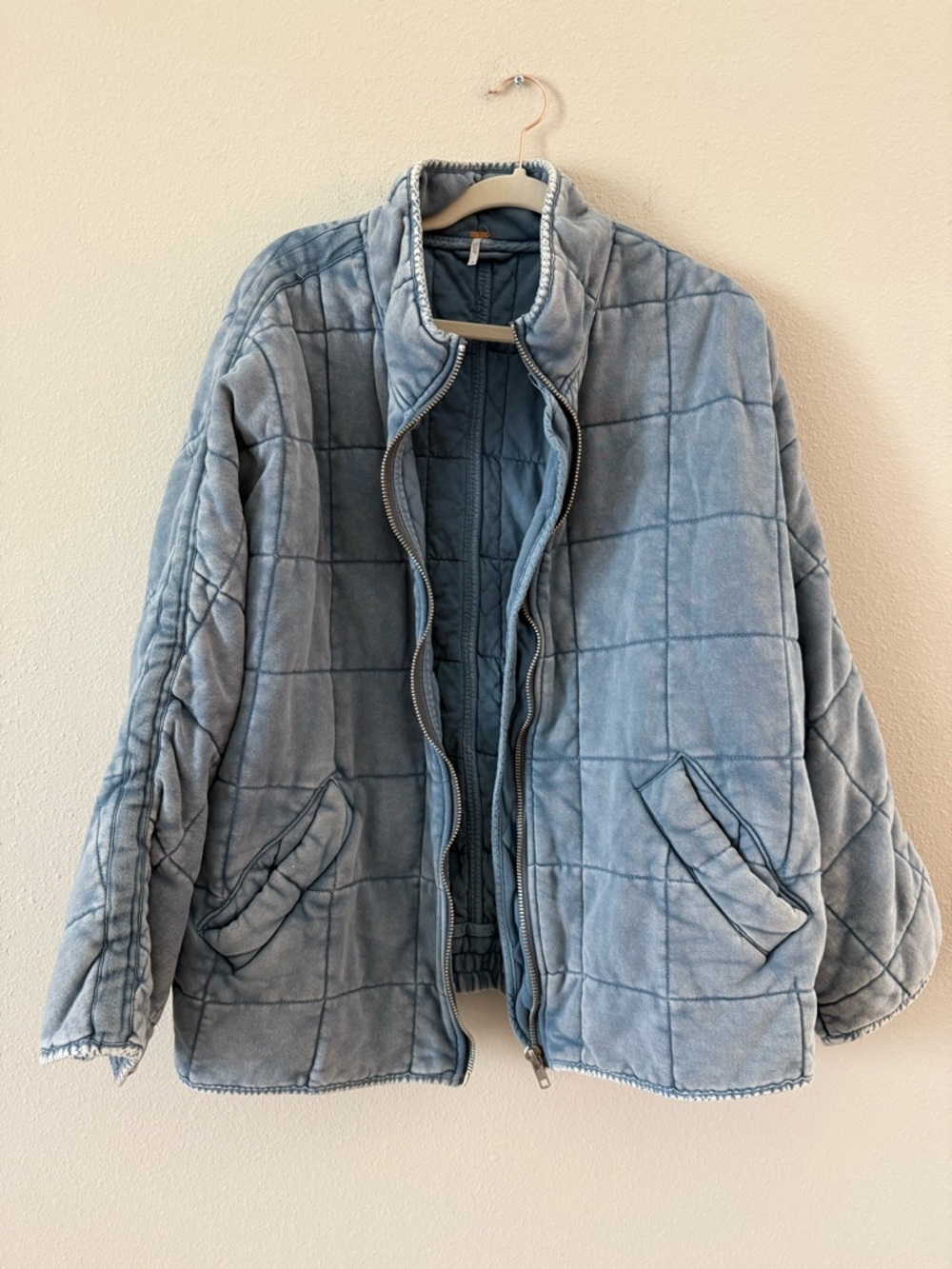 Free People Dolman Quilted Knit Jacket Wavy Waters Light Blue Large - Picture 2 of 11